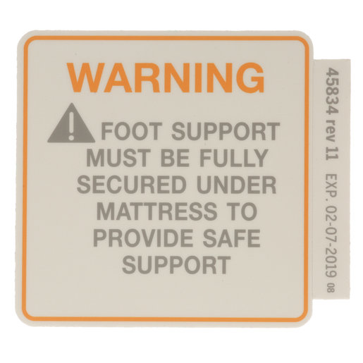 45834 Hillrom Label, Foot Support Warning