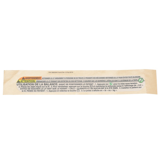 70825304 Hillrom Label, Warning, Scale, French