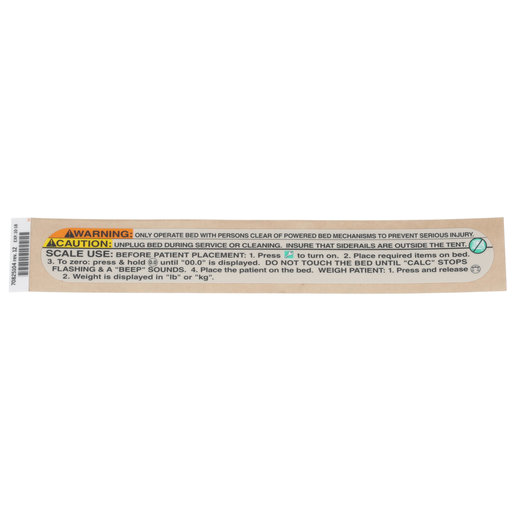 70825104 Hillrom Label, Scale, Warning, VersaCare, Na