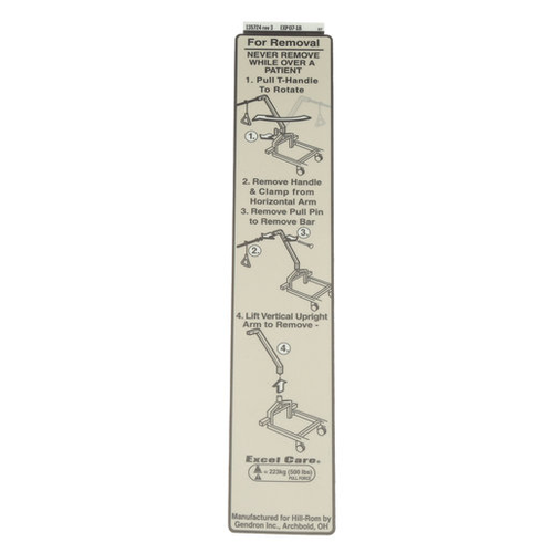 135724 Hillrom Label, Trapeze Install/Removal