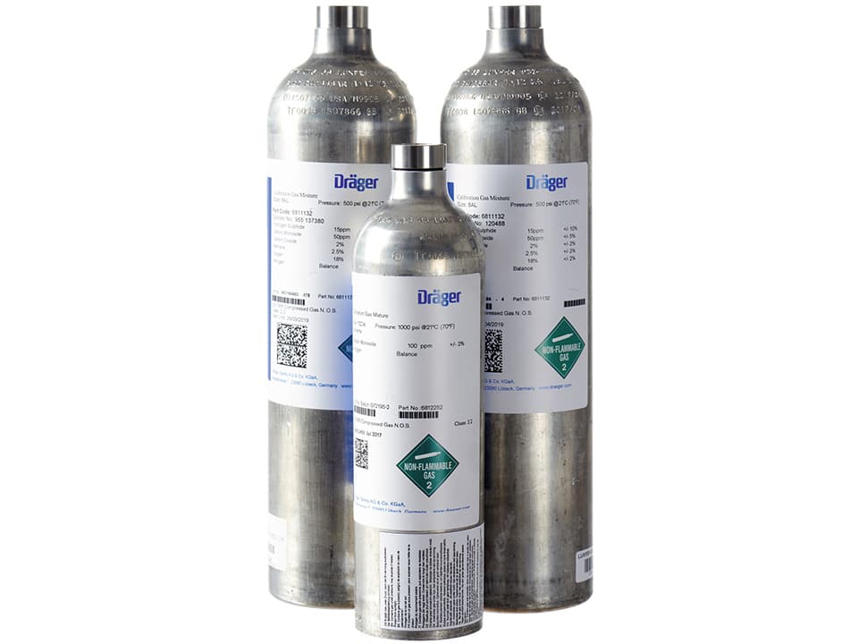 Dräger calibration gas cylinder — typical example, gas mixture and cylinder size vary by order code