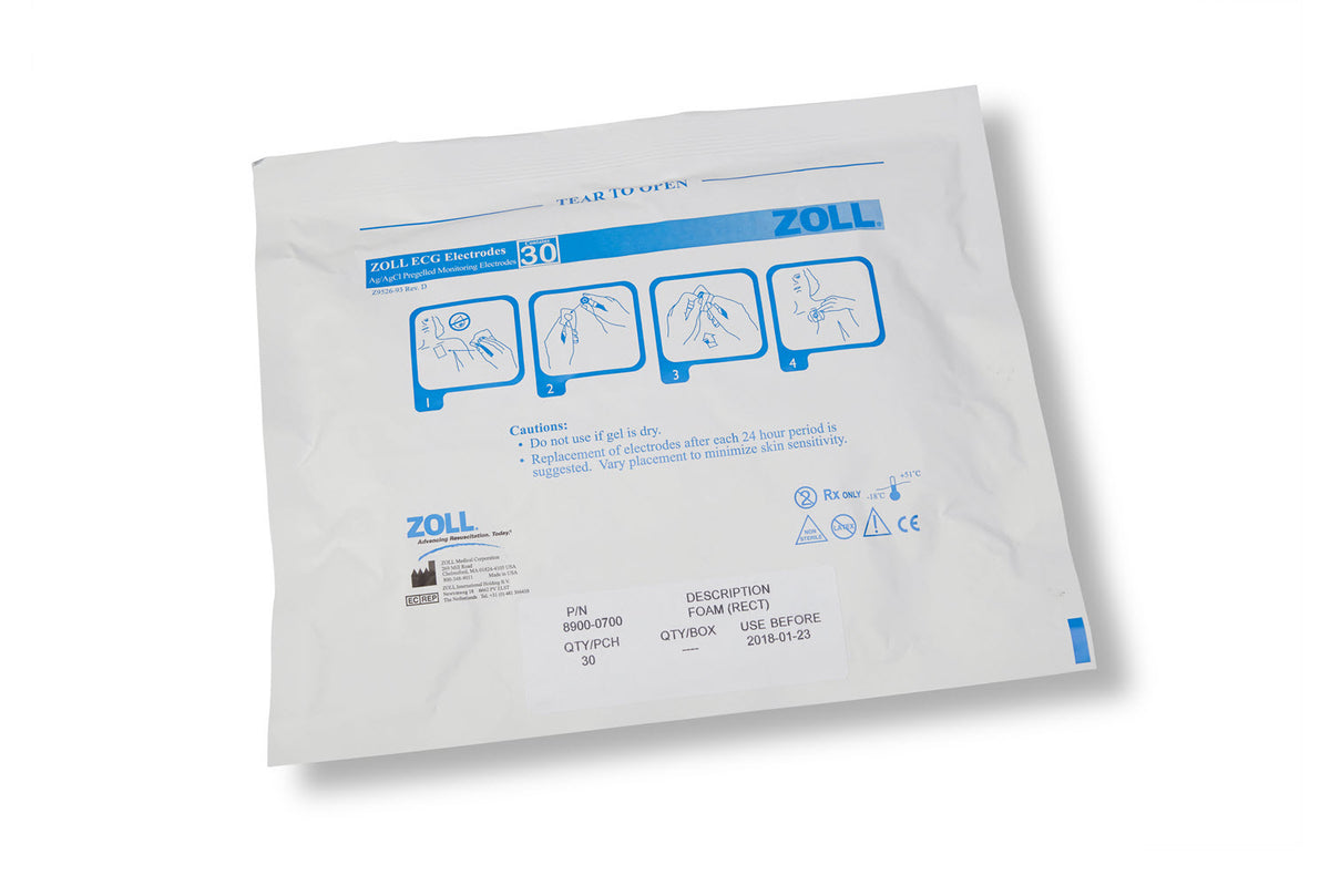 8900-0700 ZOLL 30 ECG Rectangular Electrodes, 6 Strips of 5 Per Pouch/600 Per Case