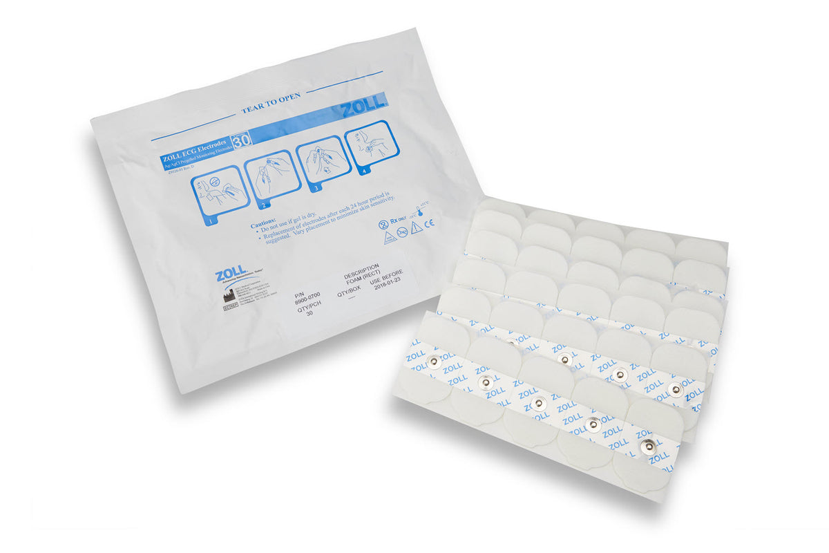 8900-0700 ZOLL 30 ECG Rectangular Electrodes, 6 Strips of 5 Per Pouch/600 Per Case