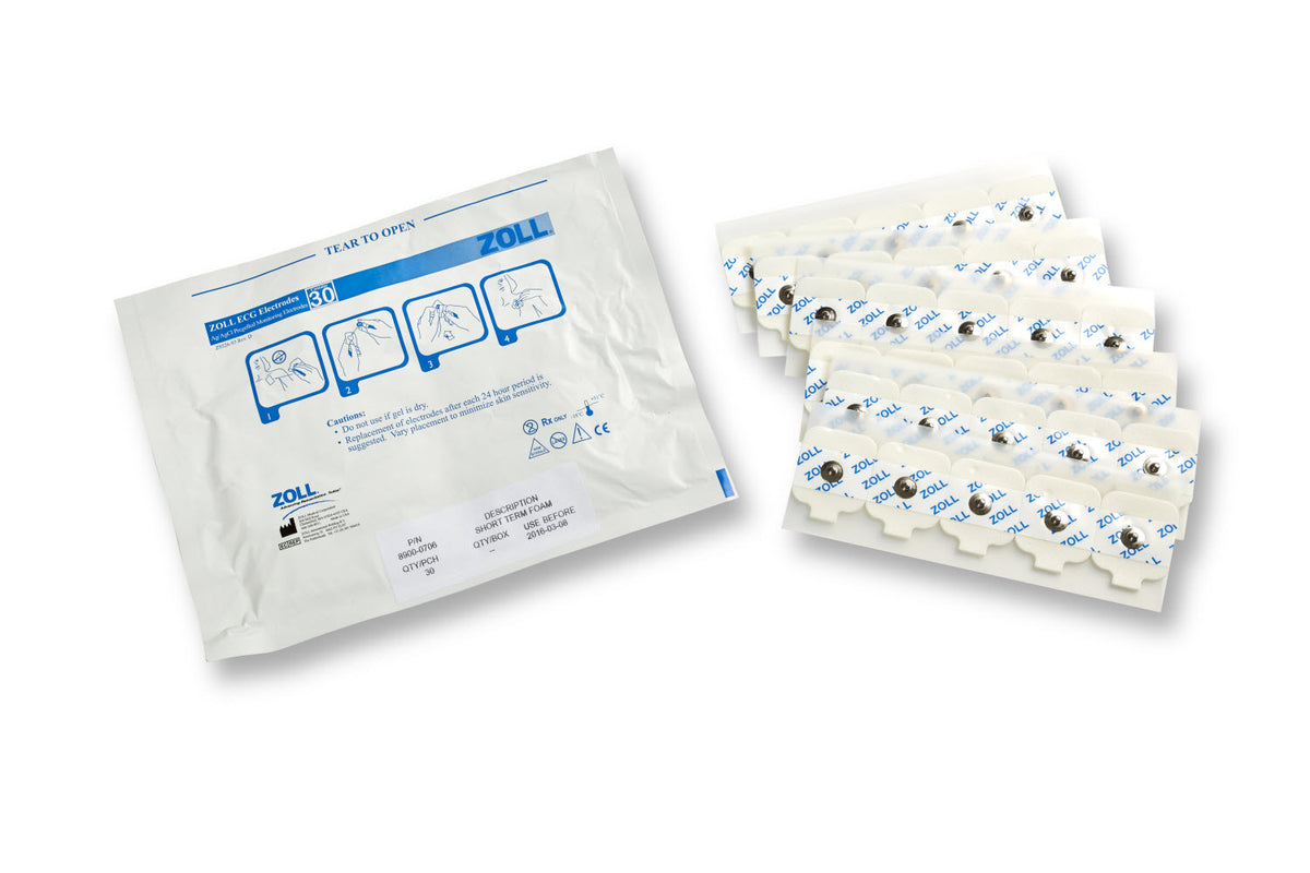 8900-0706 ZOLL ECG Square Electrodes, 6 Strips of 5 Per Pouch/600 Per Case
